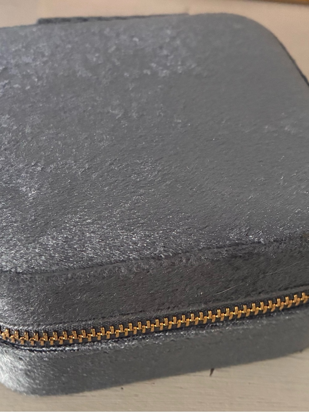 Grey velvet Travel Jewelry Case with Gold Zip - Unbranded